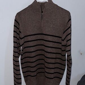 Men's Brown Striped True Rock 1/4 Zip Sweater Medium